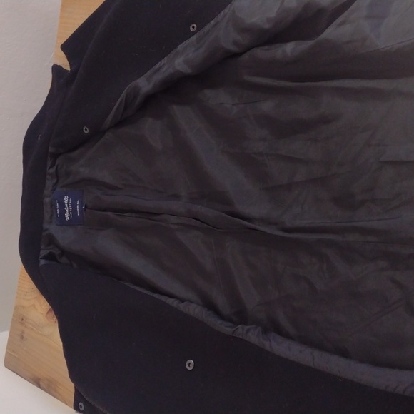 Madewell Black Wool Blend City Grid Cocoon Coat Leather Trim Size 4 - Picture 12 of 13